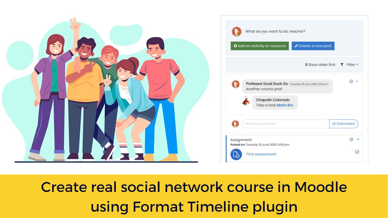 Create real social network course in Moodle using Format Timeline plugin